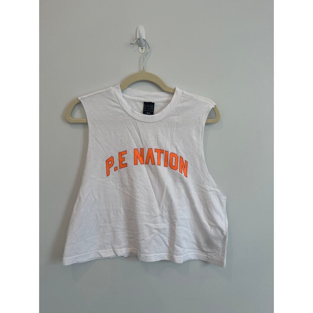 P.E‎ Nation Tank Top Women M White Cropped Sleeveless Athletic Casual Activewear